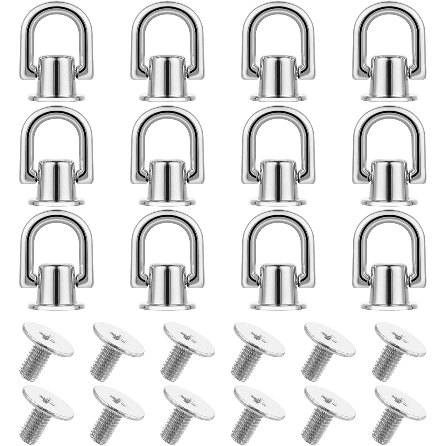 E-shop 12er-Pack D-Ring-Schrauben mit O-Ringen, Knopfnieten, silberne Metall-D-Ring-Knöpfe, 360° drehbare Nietknöpfe für DIY-Lederbrieftaschen, Gürtel