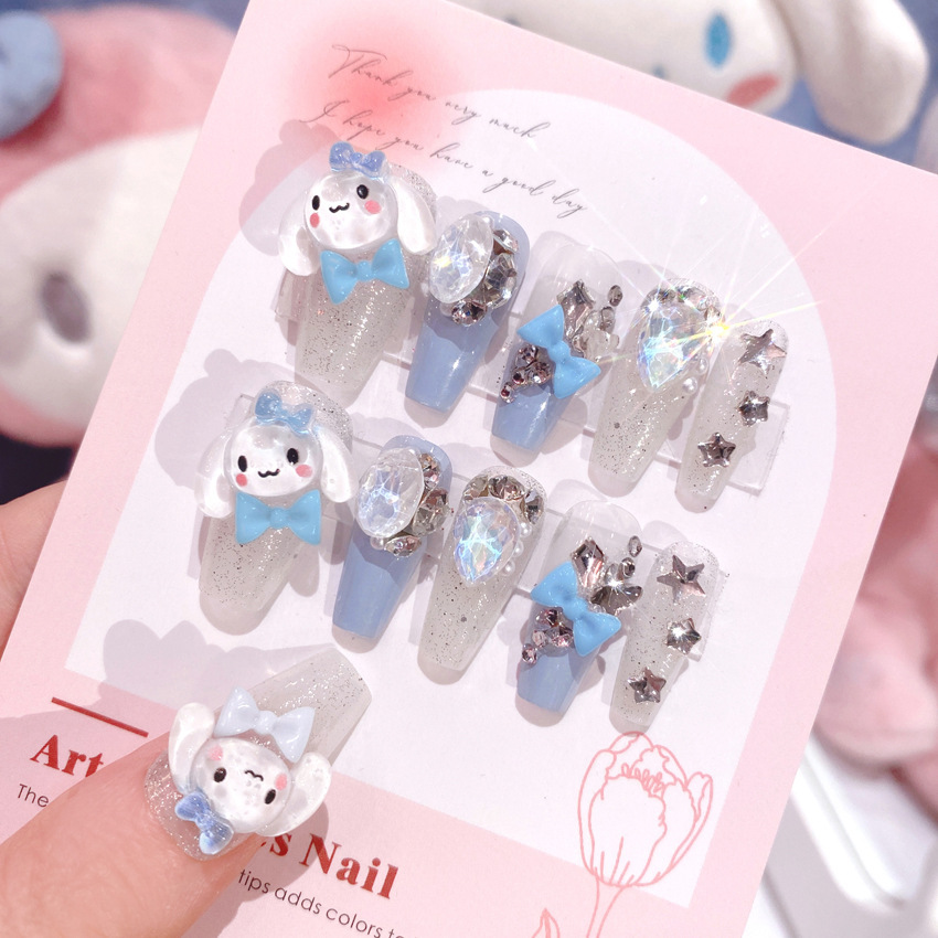 

Sanrio Cute Cinnamoroll Bow Press-on Nails - Glittery False Nails For Women & Girls, Parties & Casual Attire