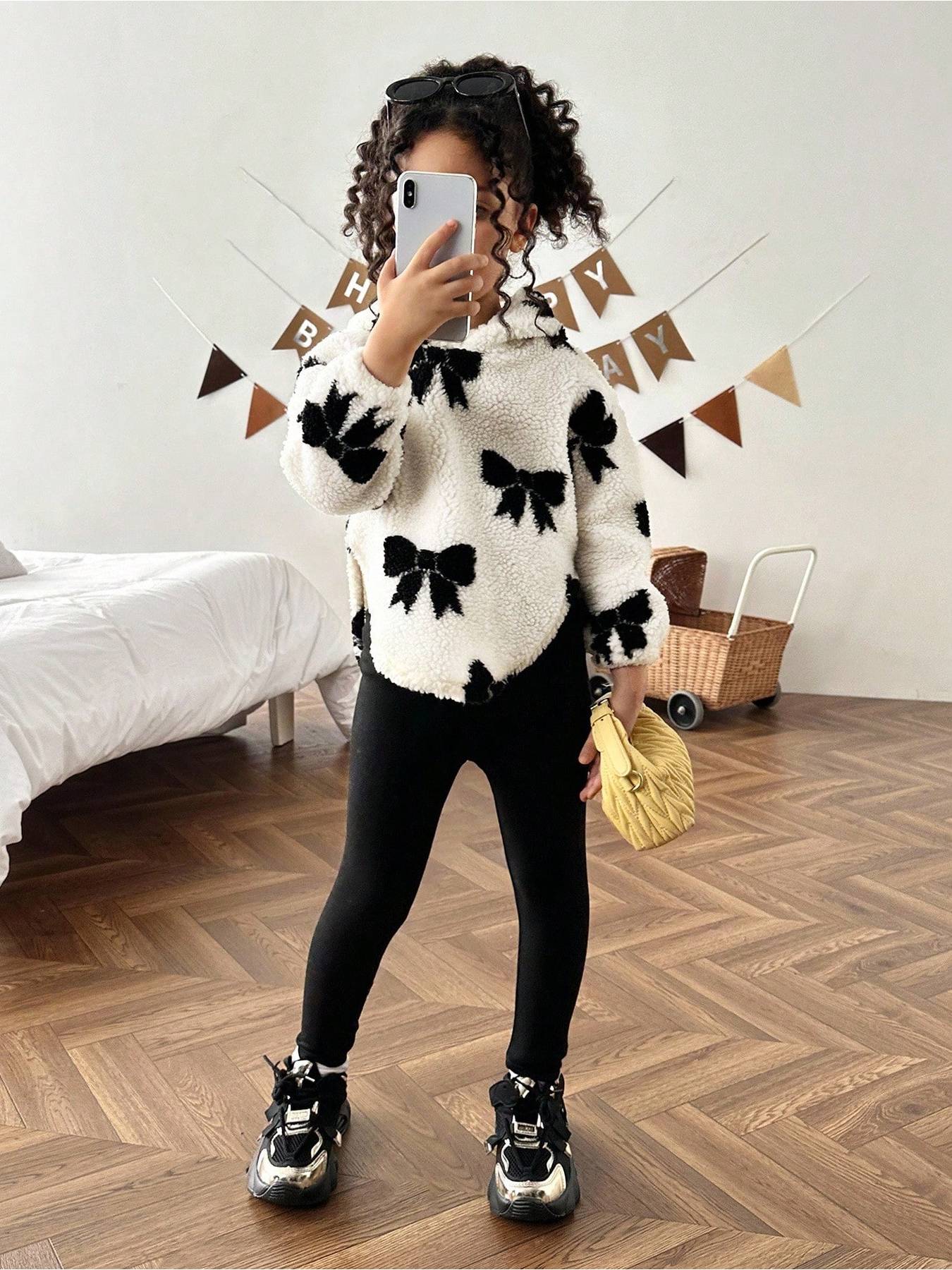 Meisjes Mode Set met Pluche Hoodie met Strik