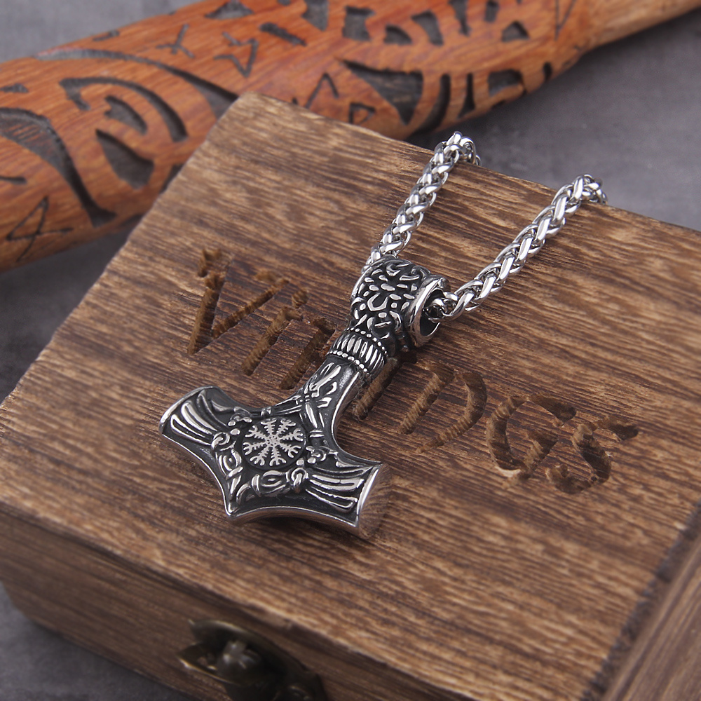 Image of Viking Mjolnir Pendant Necklace, Viking Scandinavian Norway Viking Necklace, Men's Jewelry Gift