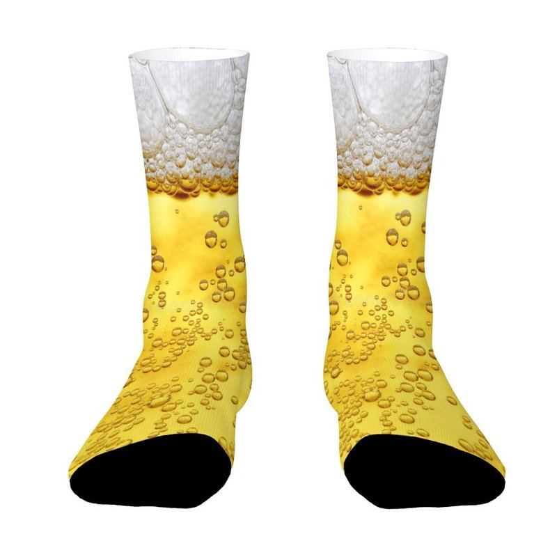 TEMU 1 Pair Unisex Outdoor Socks, Beer Foam And Bubble Pattern Printed Mid-calf Socks, Suitable For , Comfortable And Breathable, Fashionable, Casual