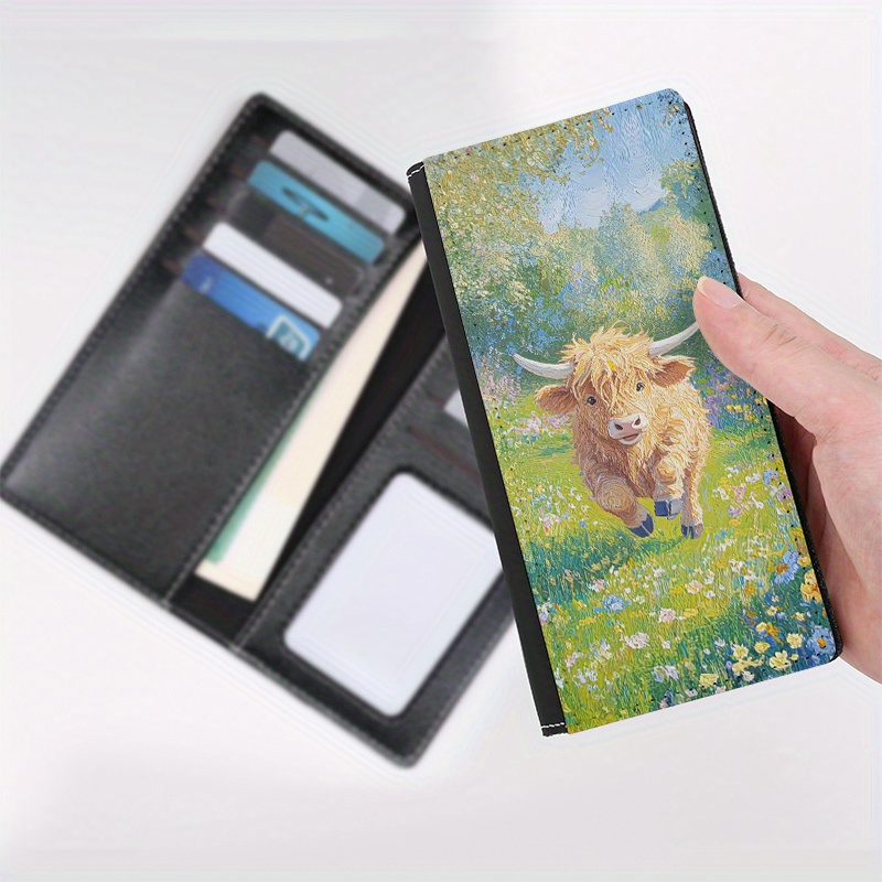 

1pc Fashionable Highland Cow Print Women's Clutch Wallet, Leather, With Multiple Card Slots, No Closure, Unlined, Casual Accessory, Ideal Gift For All