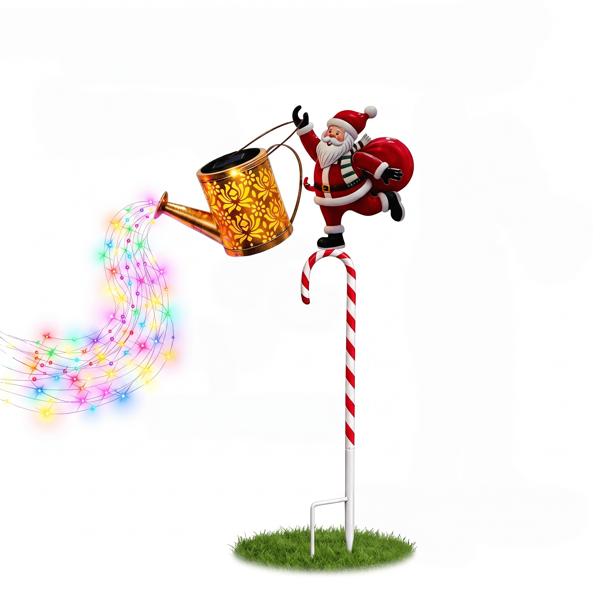 TEMU Santa Claus Themed Candy Cane Watering Can Lawn Ornament Perfect For A Festive Outdoor Christmas Atmosphere. Garden , Patios, , And Backyards.