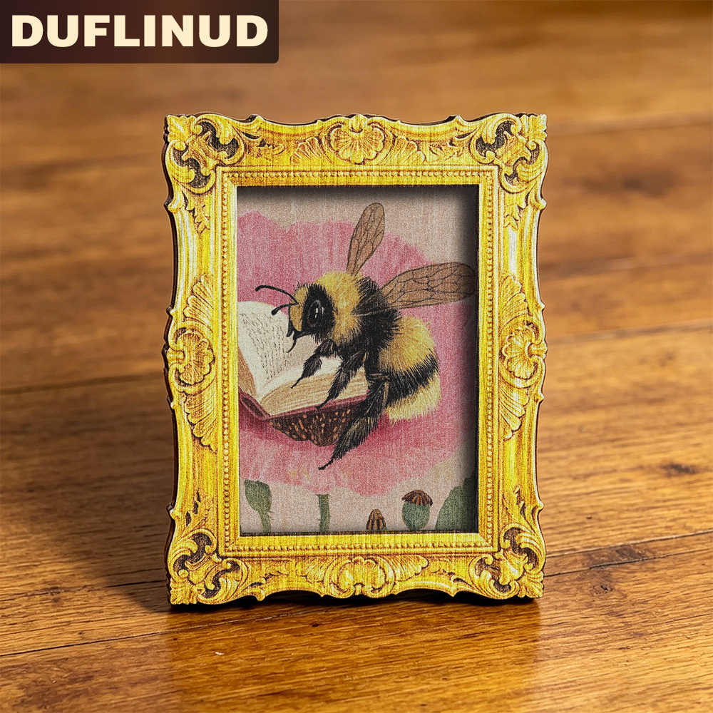 TEMU Aimant de réfrigérateur Abeille Lectrice, Mini, Micro, Design Rétro Cadre Doré, Motif Abeille Lectrice Amusant, Autocollant de Réfrigérateur en