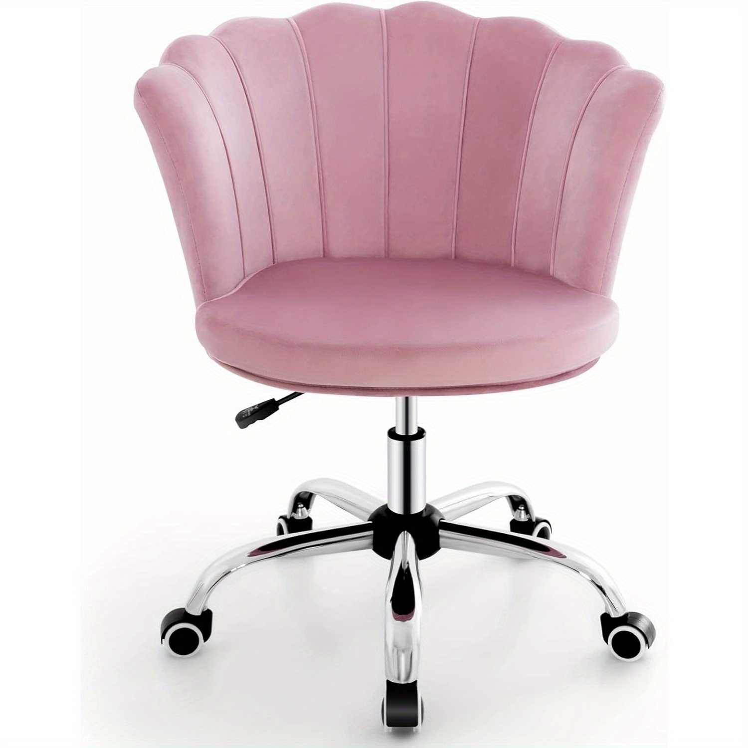 Adjustable Makeup Chair, Padded Velvet Chair With Universal Wheels, Shell Backrest &