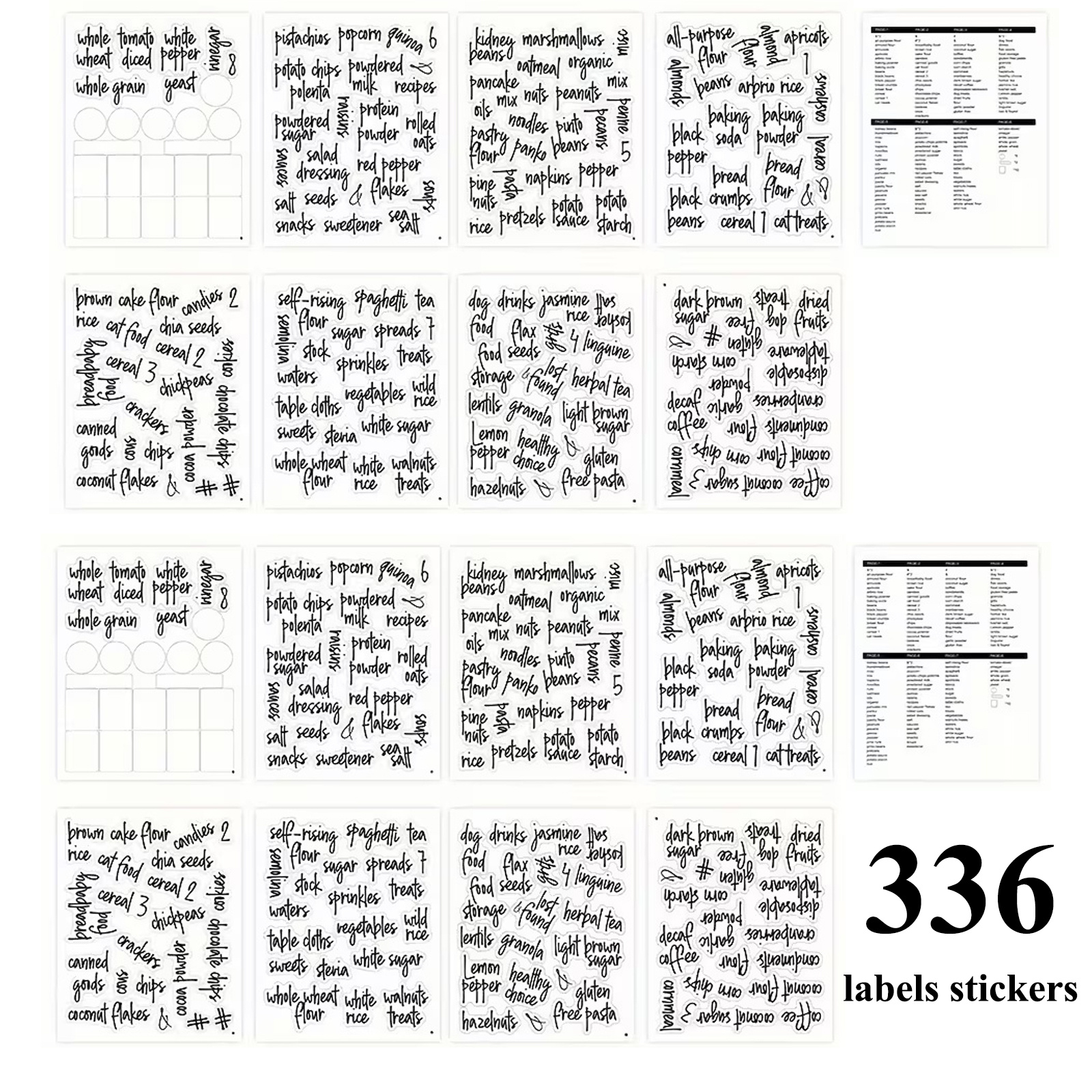 TEMU 336pcs Of Food Label Stickers For Kitchen Storage, Pre-printed Pantry Labels Designed For Glass Jars And Canisters, Kitchen Food Stickers With
