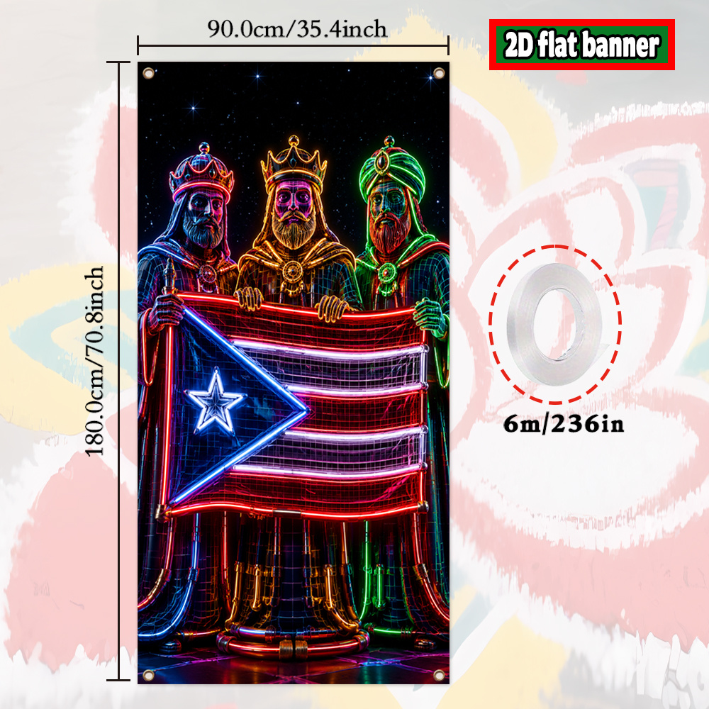 TEMU 2d Flat, 1pc In The Dark Banner Suitable For Puerto Flag & Christmas Decoration With , Uv Activated Fluorescent Outdoor Banner For Garden, Fence