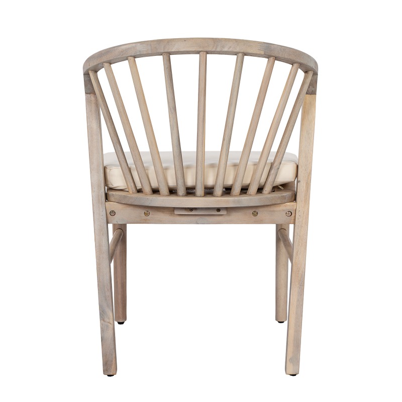 Outdoor Dining Chairs Set of 2, Acacia Wood Patio Chairs with Cream Washable Cushion, for Backyard, Poolside, Garden, Light White