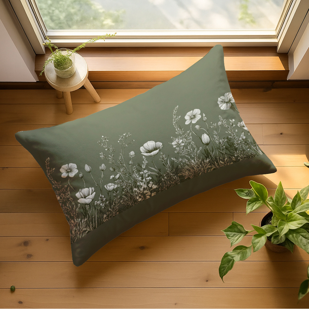 TEMU Housse de coussin 2D plate - 1 pièce, motif de fleurs , blanches et marguerites, impression (Impression 2D plate simple face, PAS de broderie,
