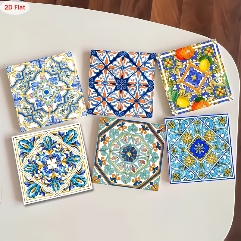 TEMU Lot de 6 sous-verres en bois , et - Protège-tables en bois avec dessous de verre élégants et minimalistes, lavables à , adaptés aux tables