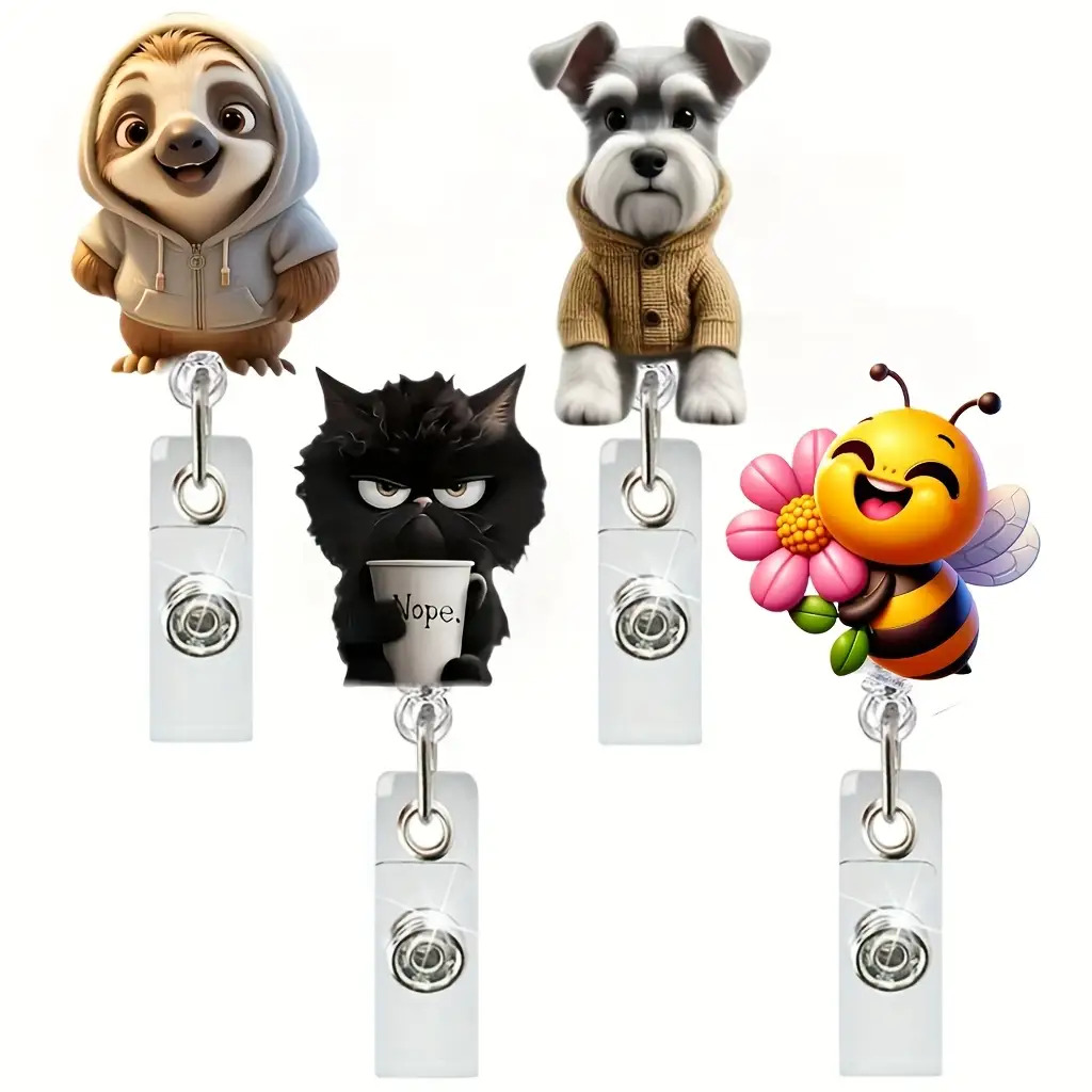 TEMU 2d Flat Stretchable Badge Reel With Clip - Lightweight Durable Nurse, Worker, Doctor Passport Holder | Fun Animal And Cartoon Designs, Street