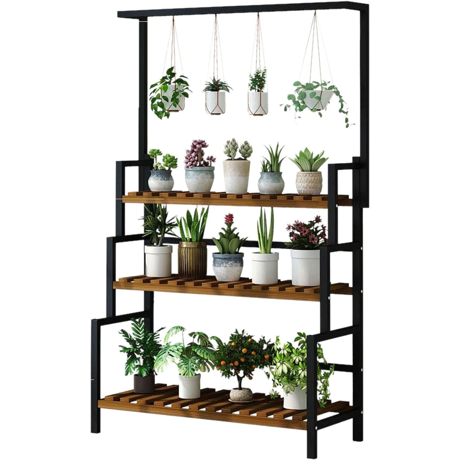 

Sturdy 3-tier Black Metal Plant Stand - Rust-proof, Heavy-duty Steel Hanging Shelf For Indoor/outdoor Garden Decor, Easy , Space-saving Design