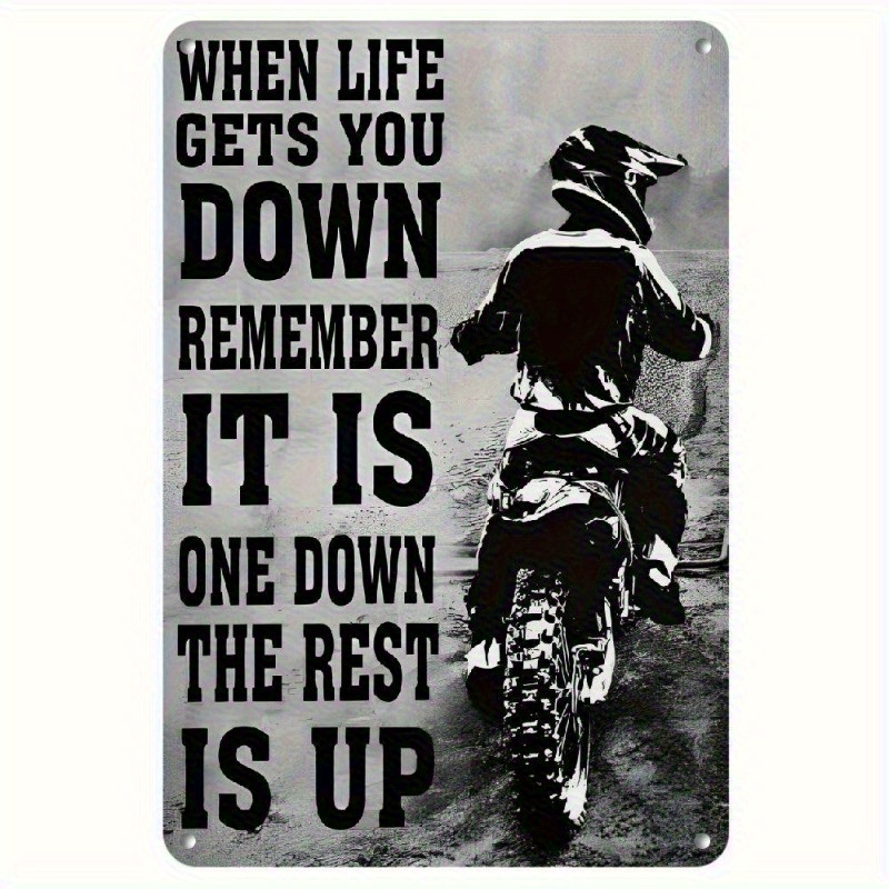 TEMU Hemitong Vintage Dirt Bike Metal Sign - Inspirational Wall Art For Motocross Enthusiasts, " You Down Remember It' Down Is Up" Quote, Retro Iron