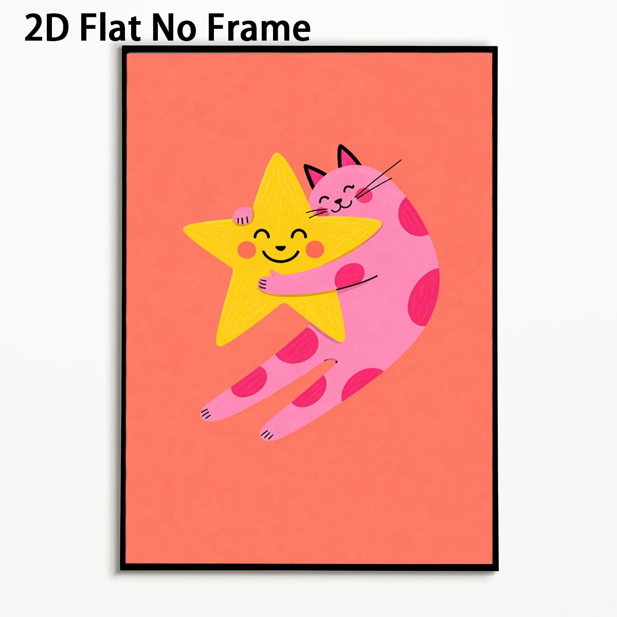 TEMU 2d Flat, 1pc Minimalist Modern Cat Hugging Star Poster - Cute Kitten Suitable For, Room, Kitchen, Bathroom Decor - Unframed Canvas For Easter,