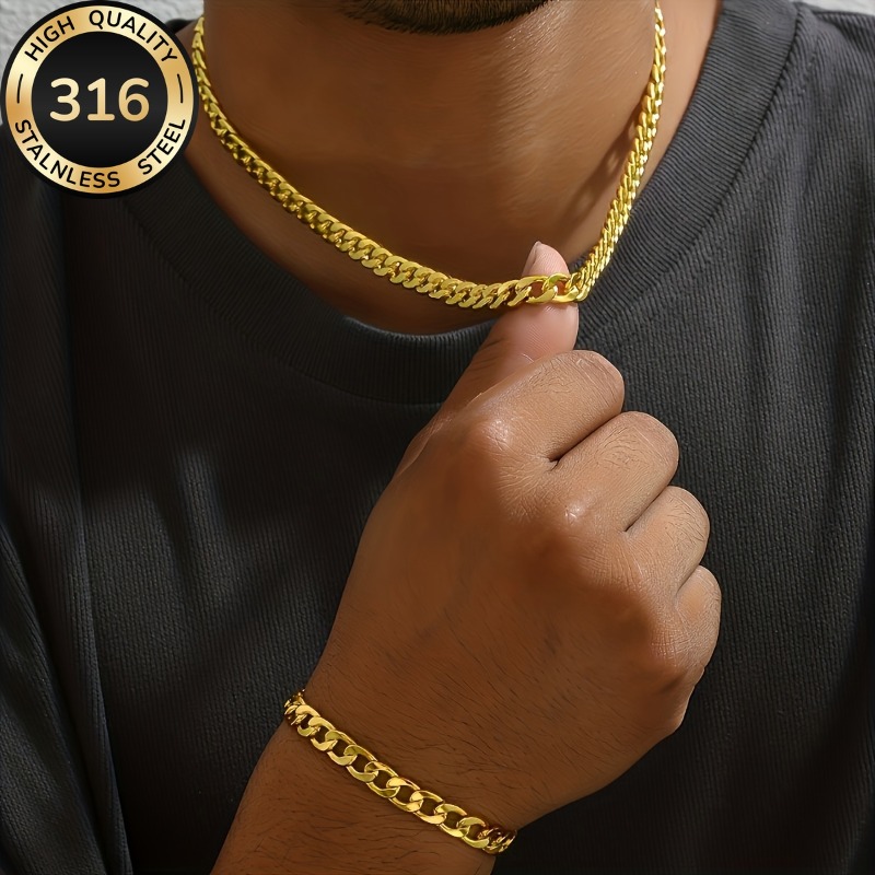 TEMU 2pcs High-quality Unisex Fashion Jewelry Set: Necklace + Bracelet, Men's Fashion Set, Hypoallergenic, Fade-resistant, Comfortable And Classic,