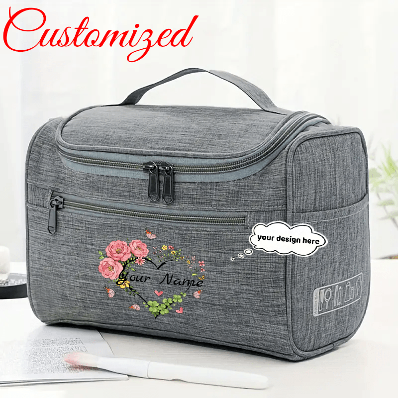TEMU Custom Name, Large Capacity Travel Toiletry Bag, Rose Wreath, Women's Makeup Case, Portable Storage Bag For Travel, For Outdoor Beauty/travel,