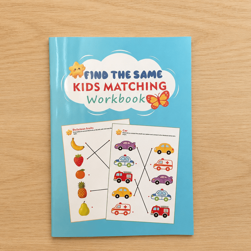 32-page Visual Matching Activity Book, Cute Fruits And Vehicles Find Connection Puzzles, For Concentration Training And Thinking Development Early Learning Education Practice Book