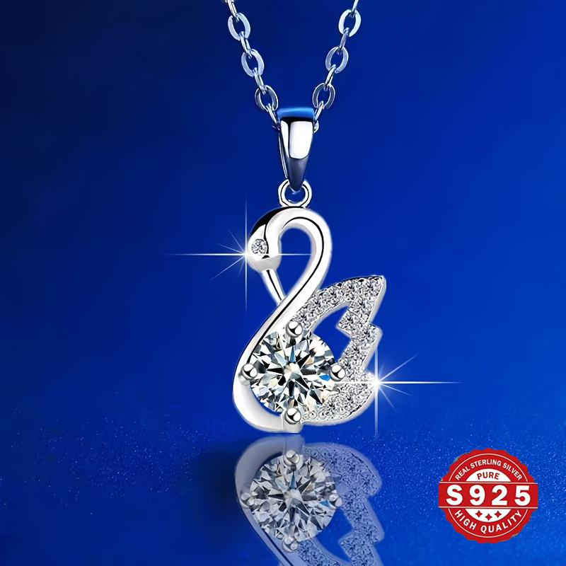 Women's S925 Silver White Swan Pendant Necklace, Holiday Gift