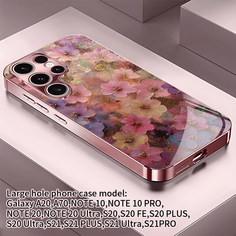 TEMU Phone Case - Glazed Colorful Flower Cluster Pattern Pink Electroplating Design Suitable For S26, S25, S24, S23, S22, S21, S20, Note20, Note10,