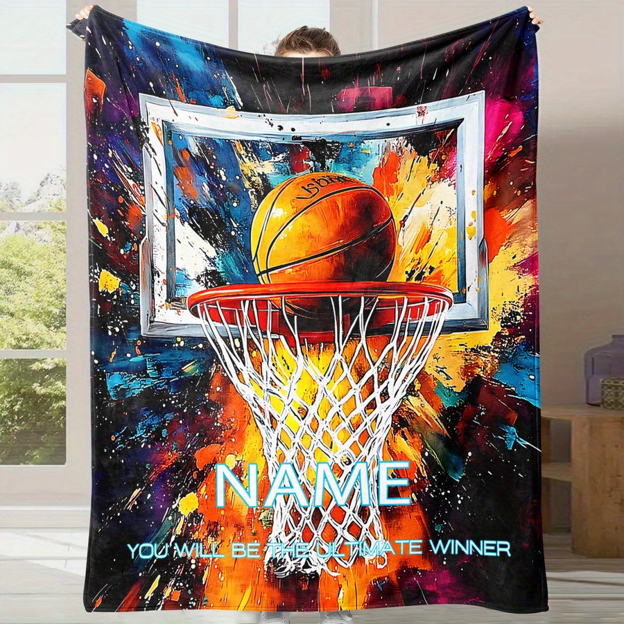 

Custom Basketball-themed Flannel Blanket - Personalized Name, Soft & Cozy For All , Couch, Bed, Camping | Unique Gift Idea, Winter, Sleeping, Customized Print