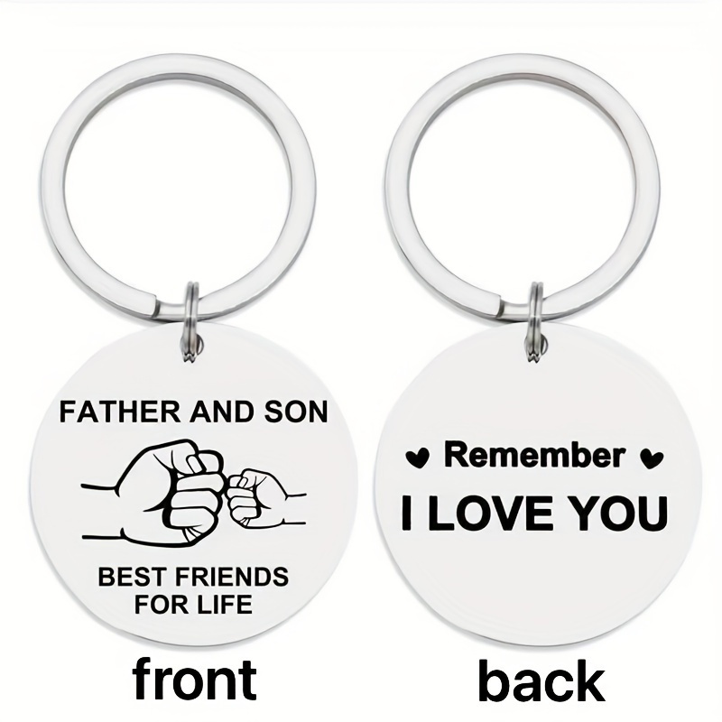 Father's Day Double-sided Carved Keychain, ", A Friend" And "remember I Love You", Durable Stainless Steel Material, Round Pendant, For Dad