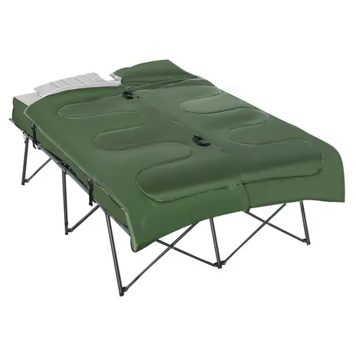 2 person folding camping cot portable outdoor bed set with sleeping bag inflatable air pillows and carry bag soft and able for outdoor travel camp beach vacation