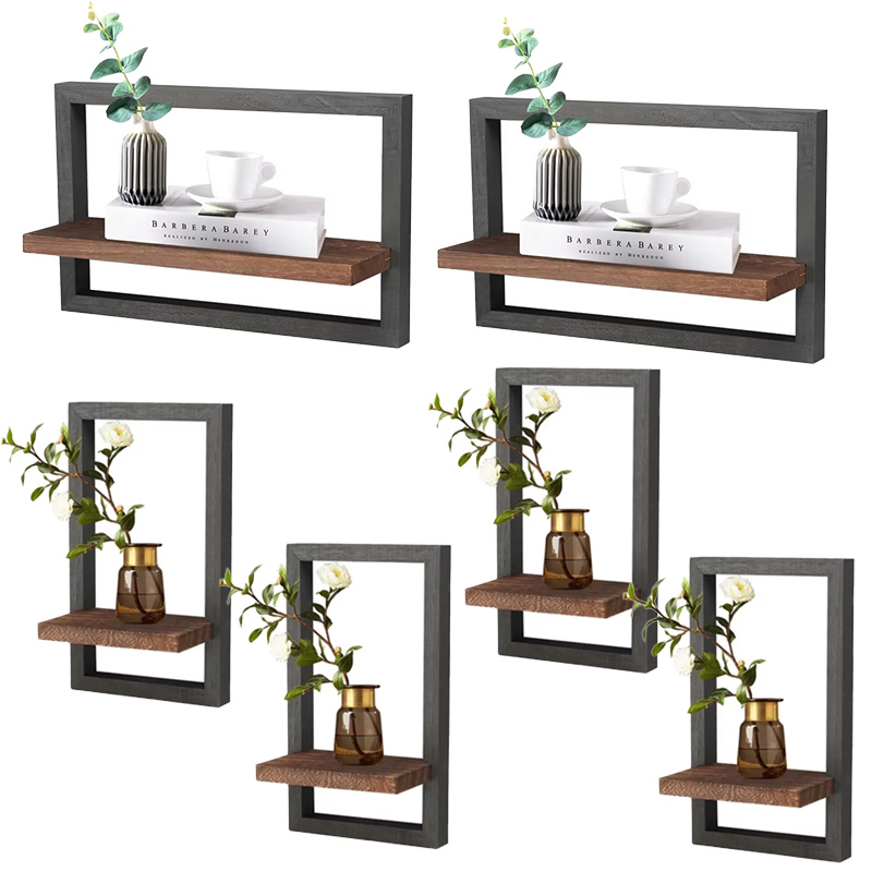 6pcs Wood Shelves Wall Decor Floating Shelves Wall Shelves Hanging Shelves Wall Storage Square Wall Mounted Wall Display Racks