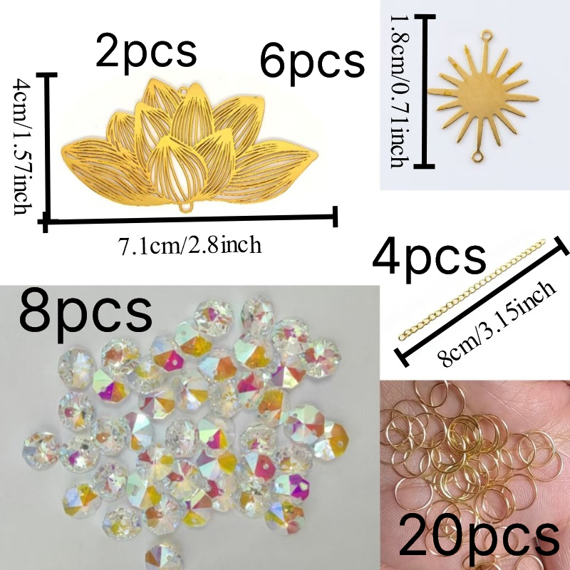 40pcs Golden Hollow Lotus Pendant DIY Crystal Kit