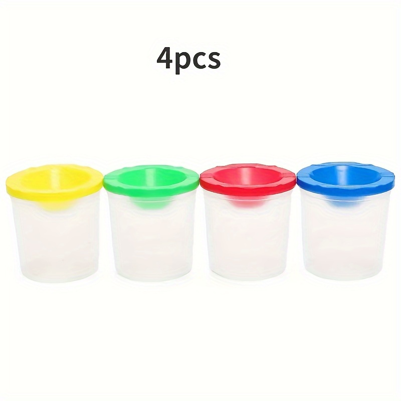 Image of 4pcs Paint Brush Holder With Lid, Paint Tool Brush Washing Bucket Leak-proof, Mixing Cup, Watercolor Washing Cup, Nail Brush Washing Cup, Small Painting Makeup Paint Cleaning Cup Set