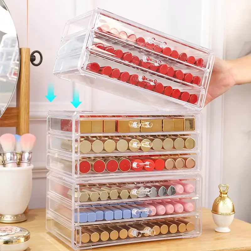 1 layer transparent cosmetic jewelry organizer waterproof dustproof plastic storage box with compartments for lipstick lip gloss makeup brushes vanity bathroom counter organization cosmetic storage organizer sturdy construction home organizers Product details 0