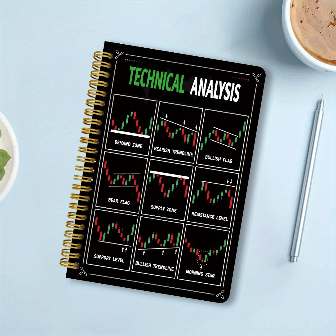 Aktienhandel-Chartanalyse A5 Spiralnotizbuch - Dicke Cover-Design mit technischen Analysevorlagen für Widerstands-/Unterstützungsniveaus, Bull Flag/Bear Trend - 13,97x21,08 cm, ideal für Trader, Investoren & Finanzbegeisterte, Börsenbuch, Trader-Arbeitsbuch, hochwertiges Papier, strukturiertes