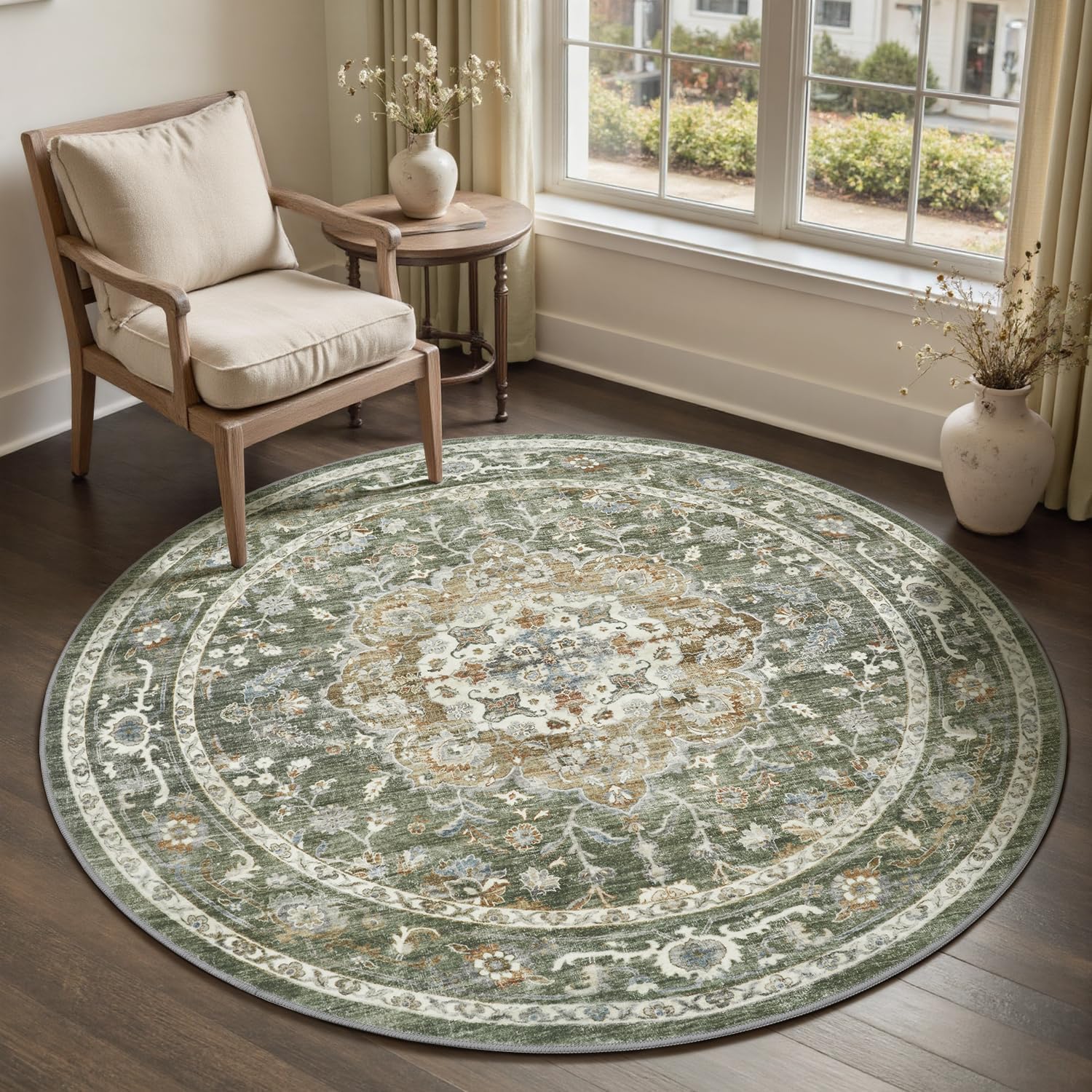 TEMU Velvet Vintage European-style Round Bohemian Rug, Cozy And Decor, Nordic Modern Accessory, Suitable For Bedroom, Living Room, Bedside, Indoor