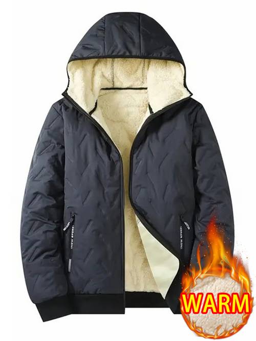 1pc autumn winter mens hooded long sleeved jacket mens winter casual jacket with plush lining lining hooded casual outfit with pockets suitable for outdoor sports daily commuting running and and hiking work clothes gifts