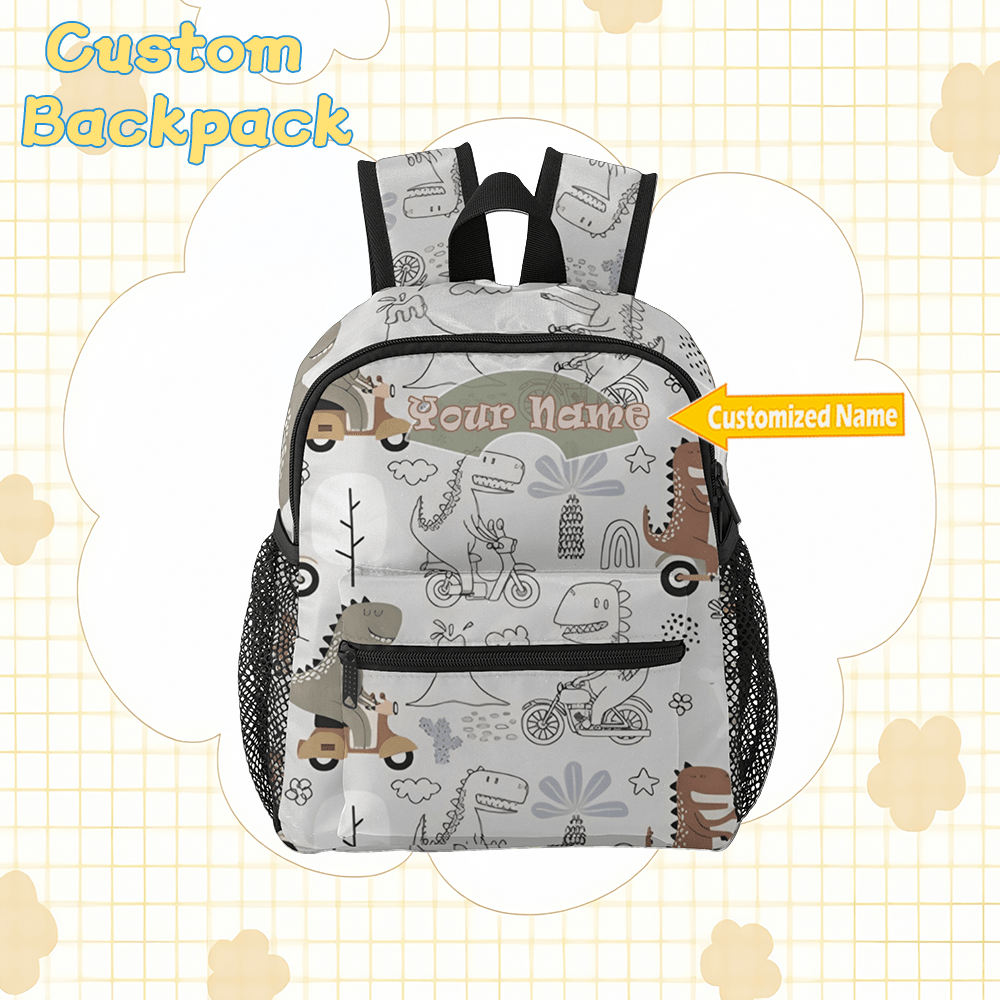 TEMU 1pieza Mochila personalizada de dinosaurio de 12" con diseño de personalizado, con correas de ergonómicas, bolsillos de malla y cierre con