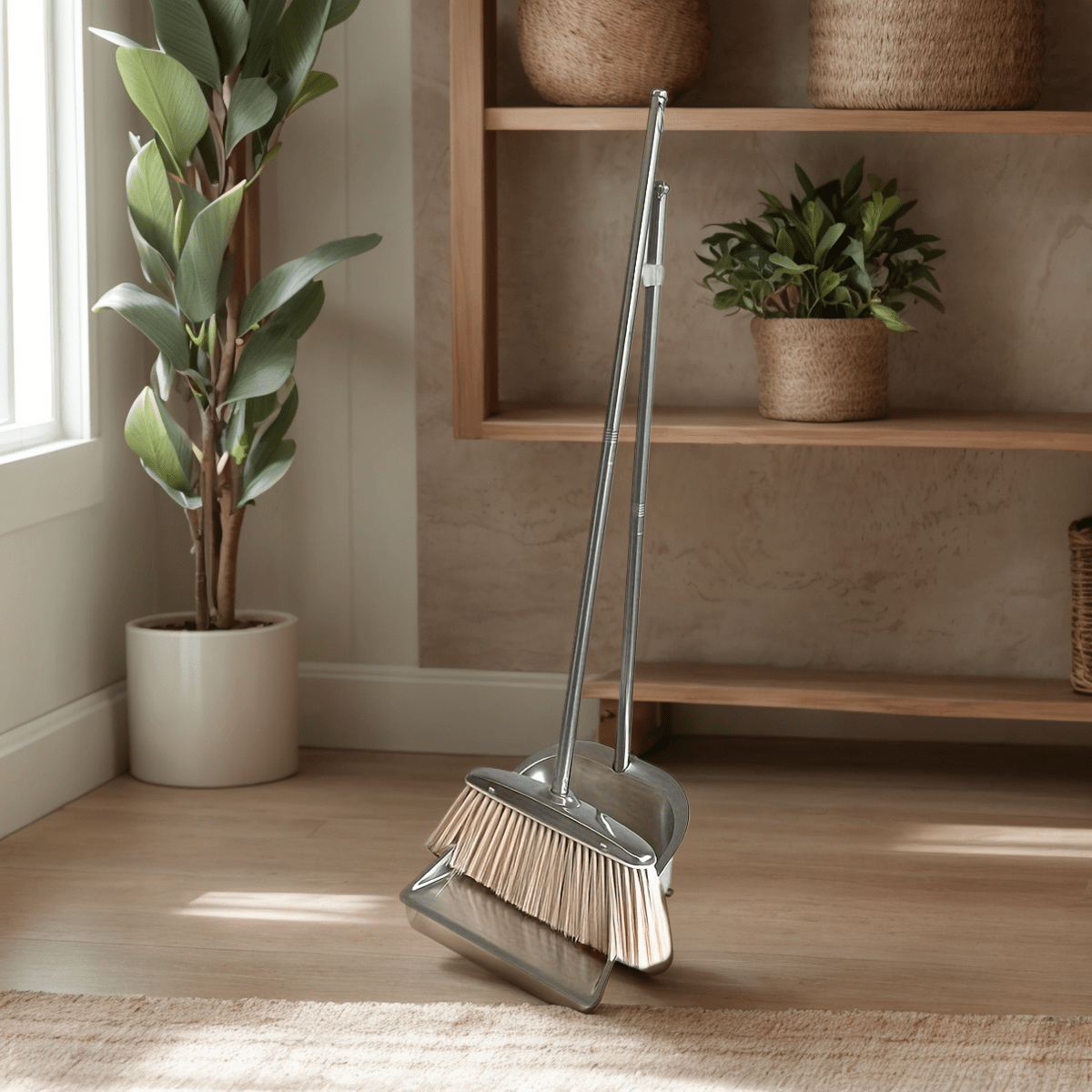 durable stainless steel broom and dustpan set with slant     cleaning combo for home office and school   hard floor surface practical cleaning tools modern broom design stainless steel construction broom and dustpan set Product details 8