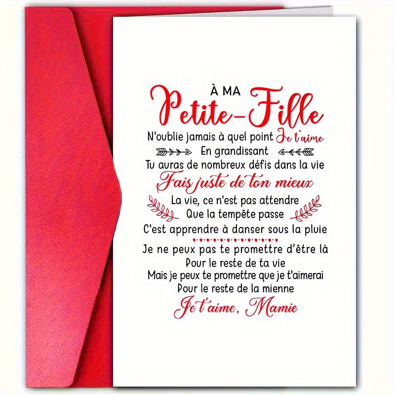 TEMU 1pc " - Toujours Sa Petite Fille" French Romantic Greeting Card, 12cm*18cm, With Envelope, For Birthday, Anniversary, Valentine's Day, , Family,