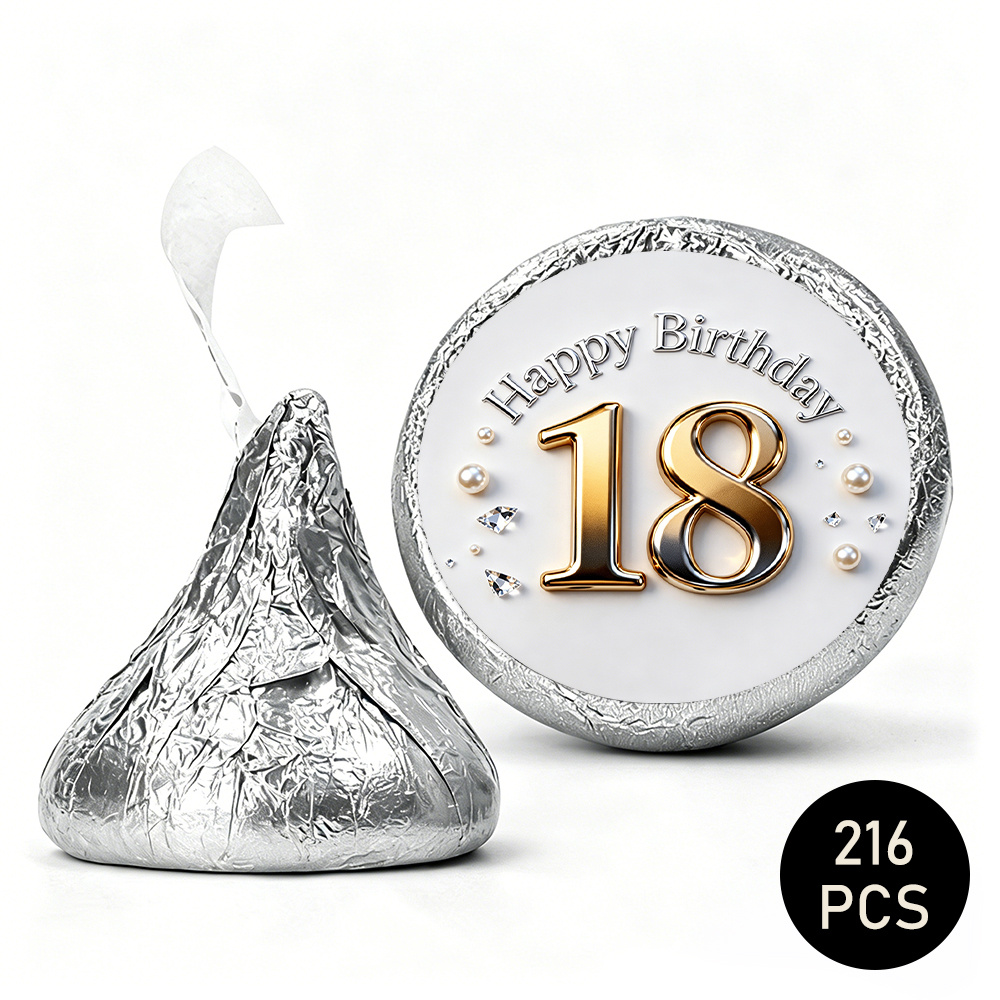 Image of 216pcs Birthday Themed Round Stickers, Number 18 With Pearl And Rhinestone , Suitable For Gift Bags, Invitations, Party Decorations, Etc