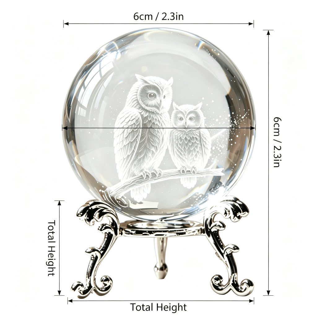 TEMU 1pc Laser 3d Interior Carved 2 Crystal Glass Ball Commemorative Series Exquisite Ornament Silvery Metal Base Desktop Decoration Perfect Memorial