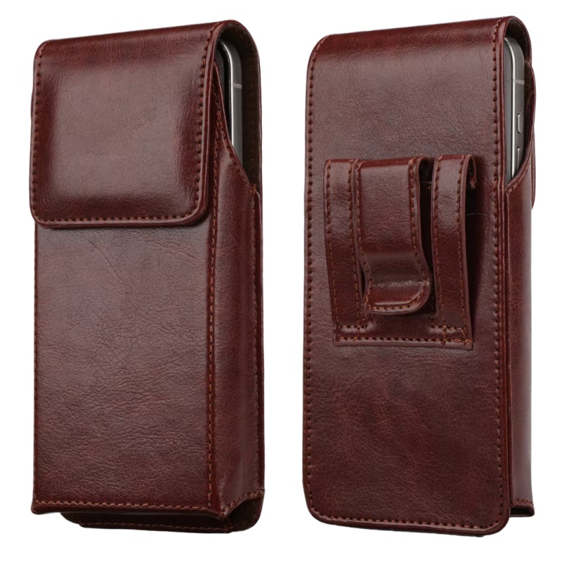 TEMU 1 High-quality Brown Pu Men's Phone Bag, Equipped With A Safe And Convenient Magnetic Buckle And Belt Clip, Lightweight And Durable, Very