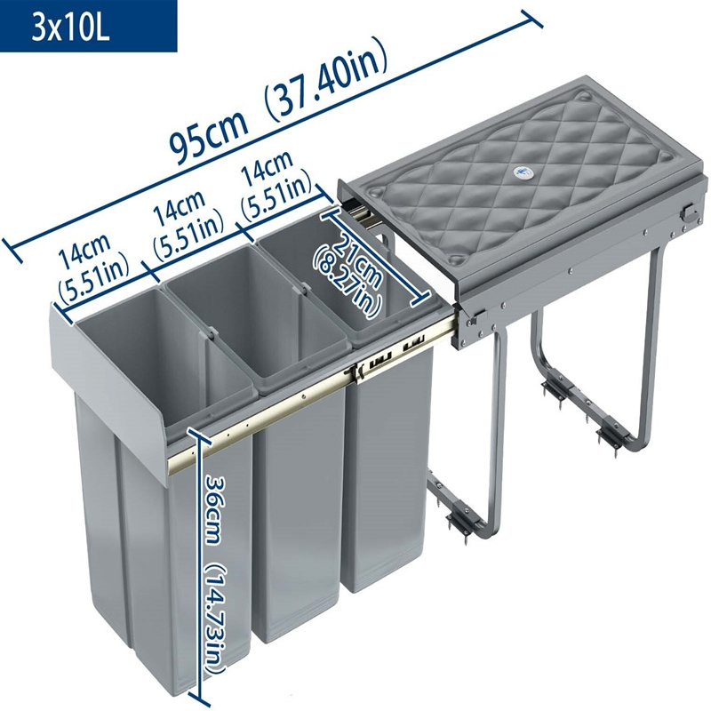 Under Cabinet Built-in Waste Bin, Kitchen Waste Bin, Extendable Waste Collector, Waste System With Telescopic Rails, Grey
