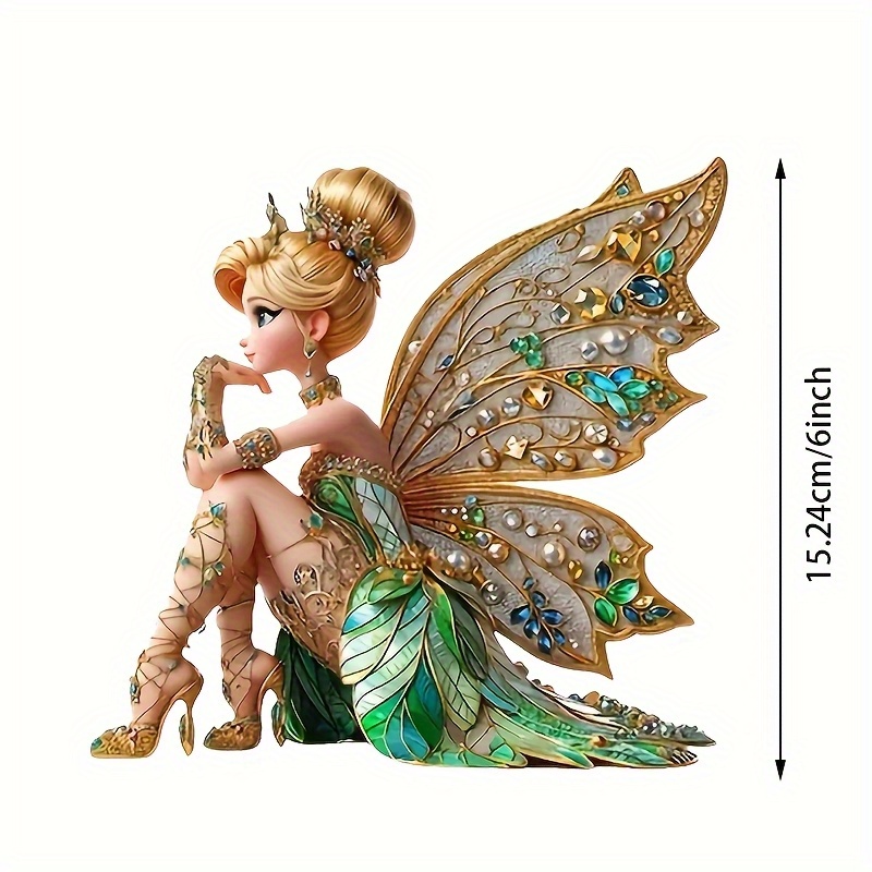 TEMU Golden Fairy Sticker - 15, 24cm Fantasy Anime Theme, , Shiny Decoration, Single Use - Adheres To Glass, Metal, Ceramic - Ideal For Cars, Laptops, Phones, Windows, Walls, Glass, Cups, Decorations