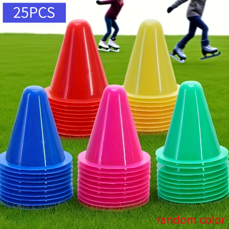 TEMU 25 cônes d'entraînement colorés et flexibles - Rouge, Jaune, Vert, Bleu et Rose (5 couleurs expédiées aléatoirement), avec bases empilables pour