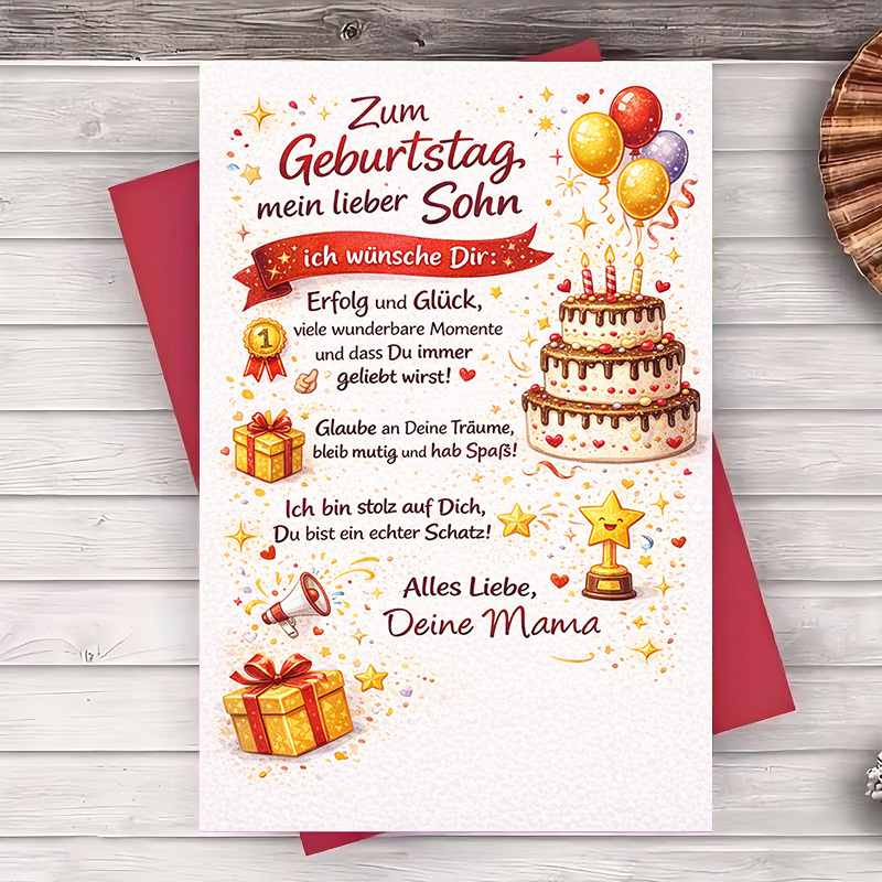E-shop 2 Stück (ein Umschlag eine Grußkarte) Geburtstagsgrußkarte für den Sohn von der Mutter mit herzlichen Wünschen Festtagsdesign – für