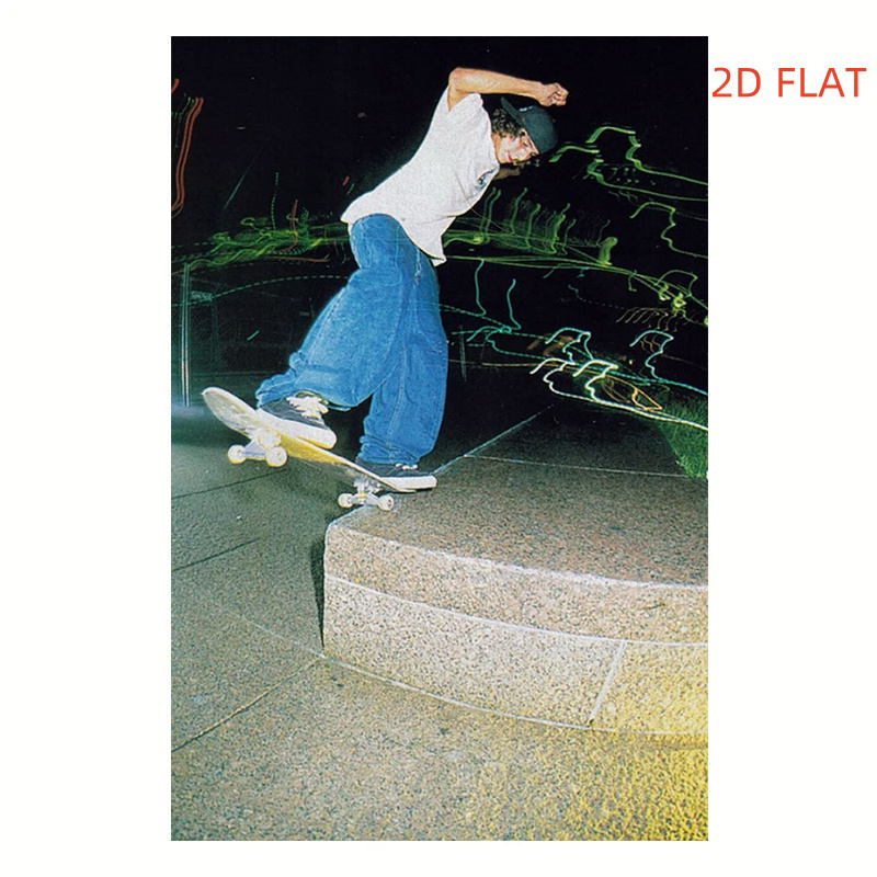 TEMU 2d Flat, 2d Flat, 1pc Frameless Wall Art Print - 30.48x45.72cm Neon Glow Night Skate Park Scene, Dynamic Poster For Urban, Skateboard