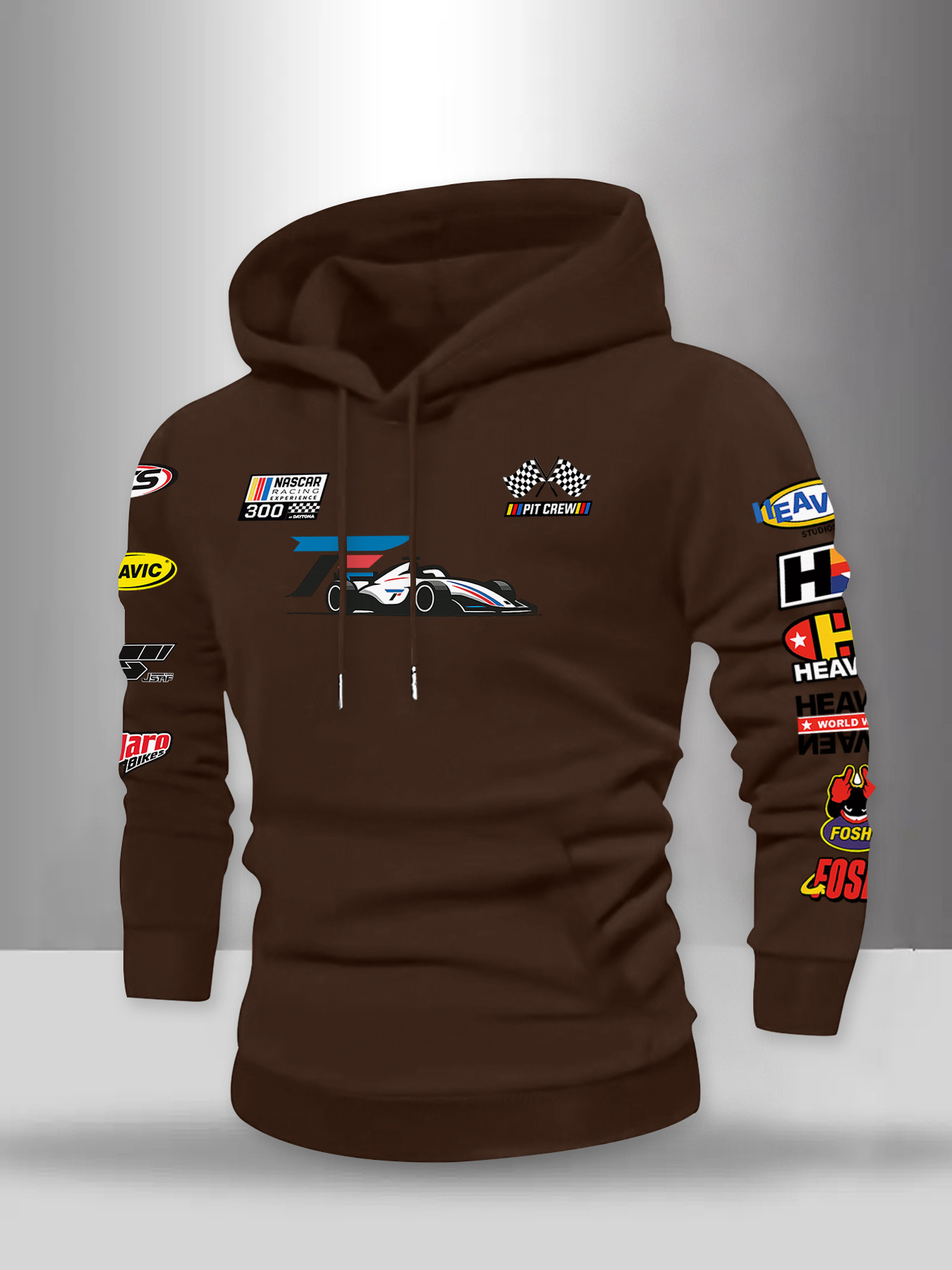 Nieuw, veelkleurig sweatshirt met race-thema en trendy patroon voor heren