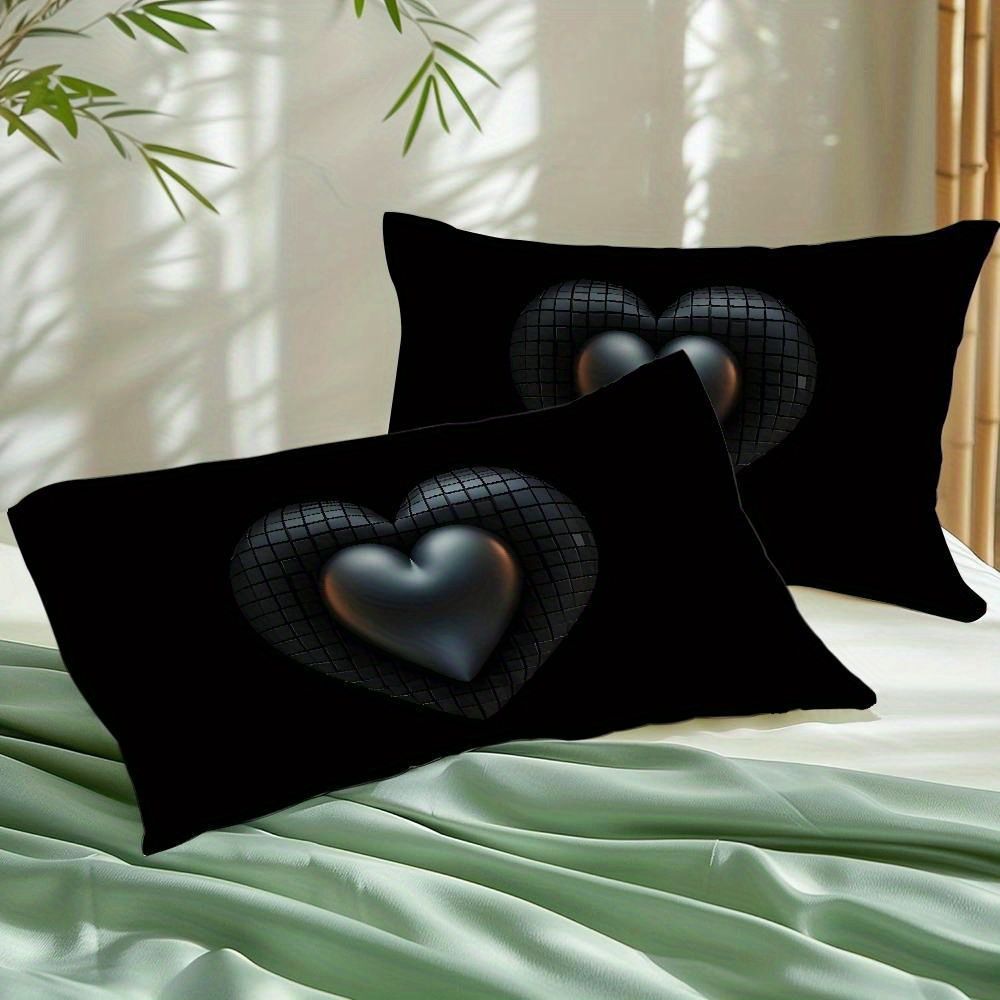 TEMU 2d Flat 2pcs Set Dark Three-dimensional Love Heart Print Pillowcase Small And High-end Atmosphere Bedroom Cushion Cover, Suitable For Modern