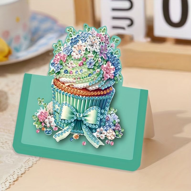 TEMU Lot de 6 Peintures Diamant 5D Dopamine Dessert Cake, Ensemble de Cartes de 3D, Carte de d'Anniversaire et de Fêtes Créative et Réversible en Art