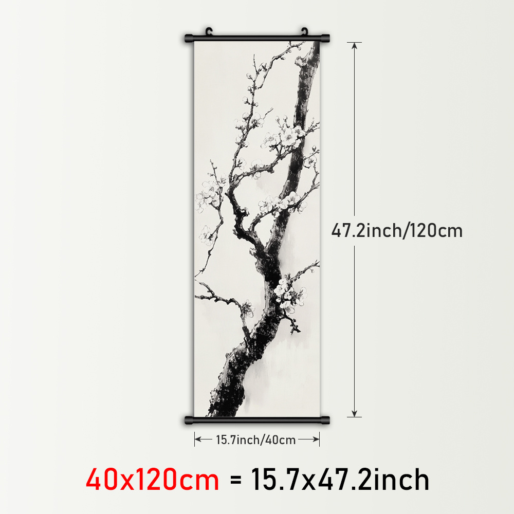 E-shop 2D Flach, 2D Flach, 1 Stück gerahmte Wandkunst mit Pflaumenblütenzweigen, ein schwarz-weißes Rollbild mit lebendigen Ausdrücken und starken