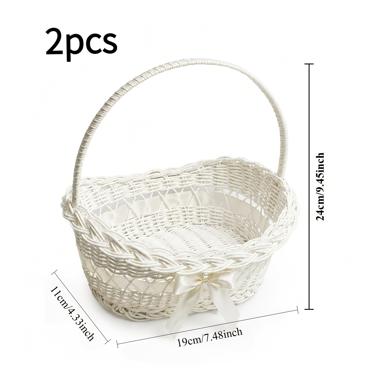 TEMU 2pcs White Woven Baskets | Wedding Baskets | Small Gift Storage Baskets | Desktop Decorative Storage Baskets | Satin Ribbon Decorated Rattan