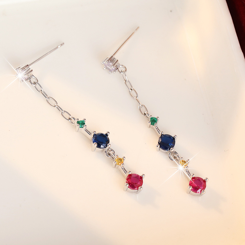 Women's Stylish Su Ear Studs with Colorful Synthetic Zirconia